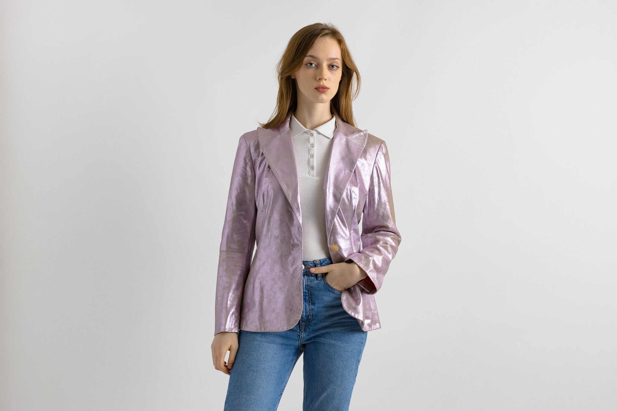 80s Vintage Christian Lacroix Goat Leather Metallic Woman Blazer size S/ Vintage Woman Metallic Blazer/ Vintage Woman Gift/ Vintage