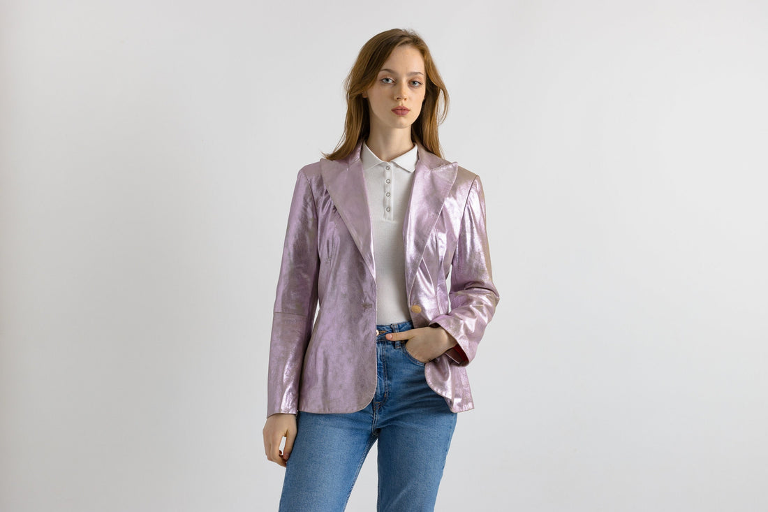 80s Vintage Christian Lacroix Goat Leather Metallic Woman Blazer size S/ Vintage Woman Metallic Blazer/ Vintage Woman Gift/ Vintage