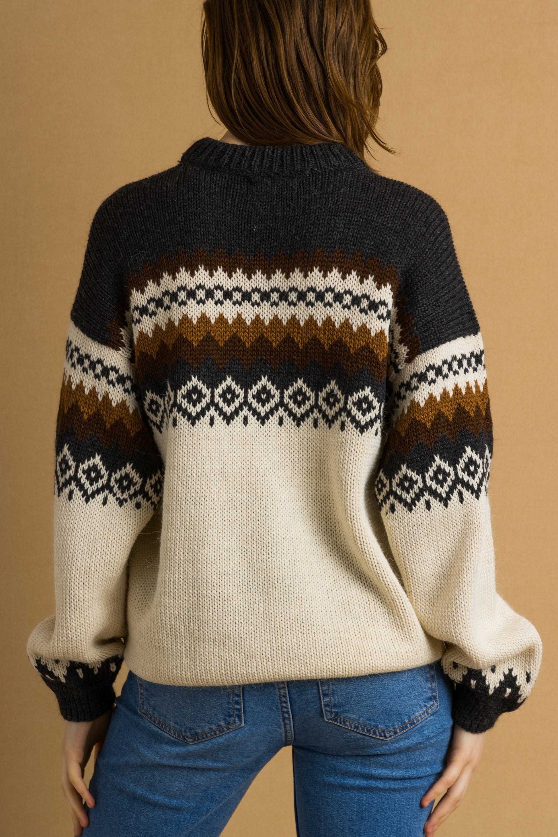 80s Vintage Norway Knitwear Abstract Ornament Wool Jumper Sweater/ Vintage Woman Fair Isle Wool Sweater size Medium