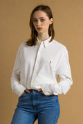 Vintage Ralph Lauren White Cotton Logo Long Sleeve Buttons Up Woman Shirt/ Vintage Ralph Lauren Unisex White L Woman Shirt