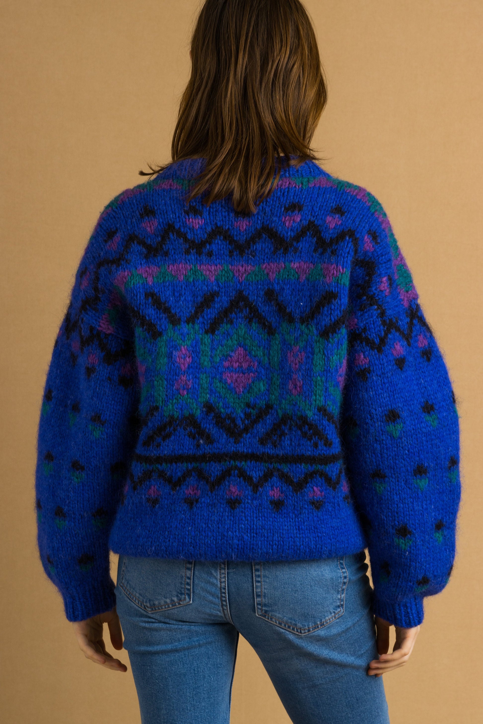 80s Vintage Norway Knitwear Abstract Ornament Wool Jumper Sweater/ Vintage Woman Fair Isle Wool Sweater size Large