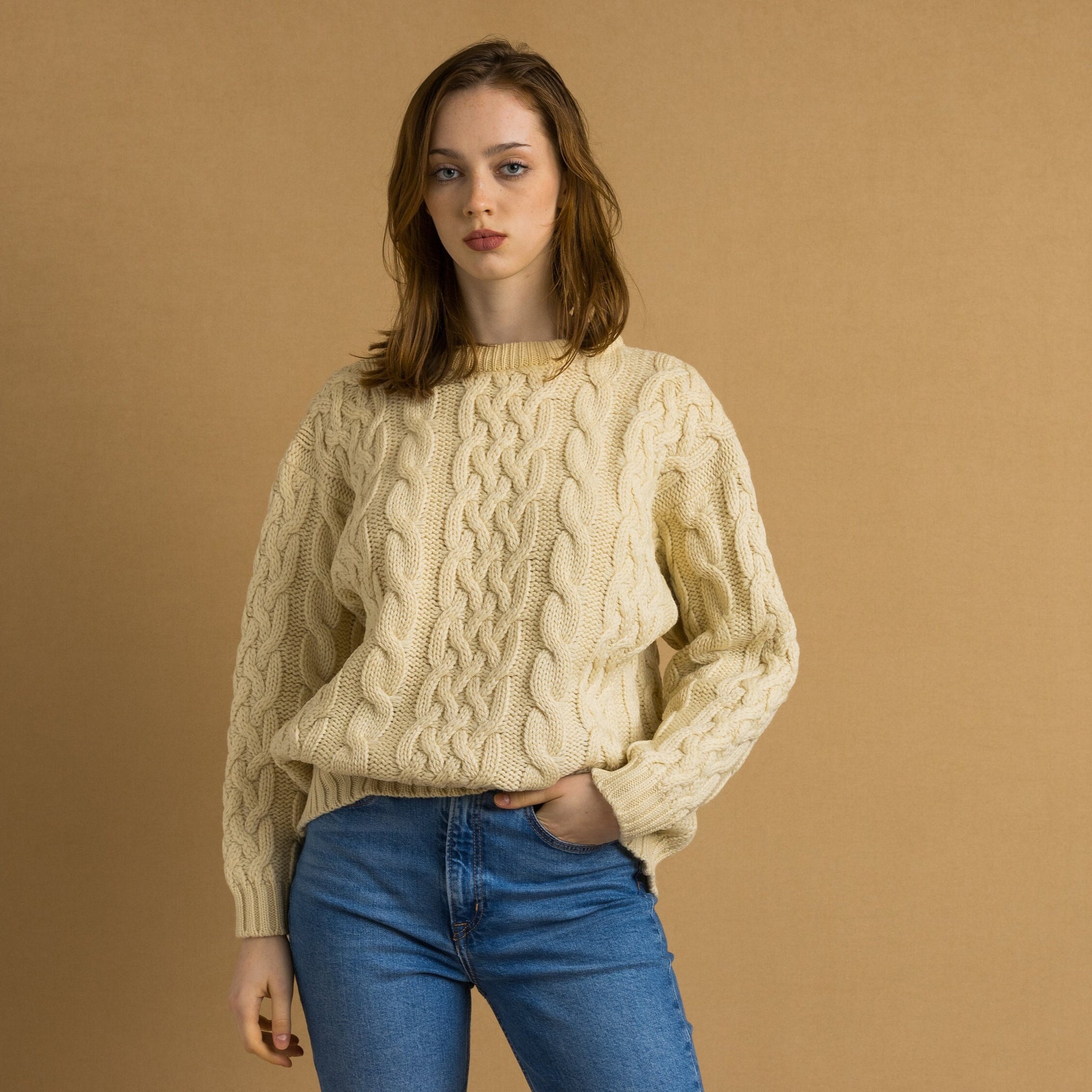 70s Vintage Oldschool Scotland Scandi Knitwear Handknitted Pullover Wool Sweater Jumper Pullover/ Vintage Fisherman Beige Pullover