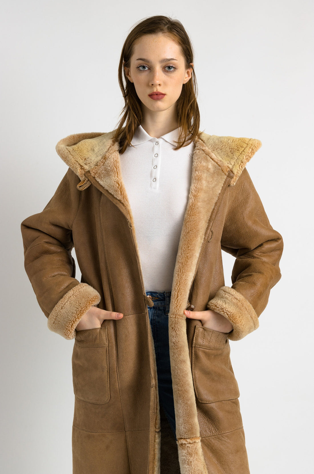 Sheepskin Leather Coat 80s, Size M Brown Shearling Fur Coat, Brown Sheepskin Overcoat, Vintage Sheepskin Coat, Penny Lane, Winter Outerwear