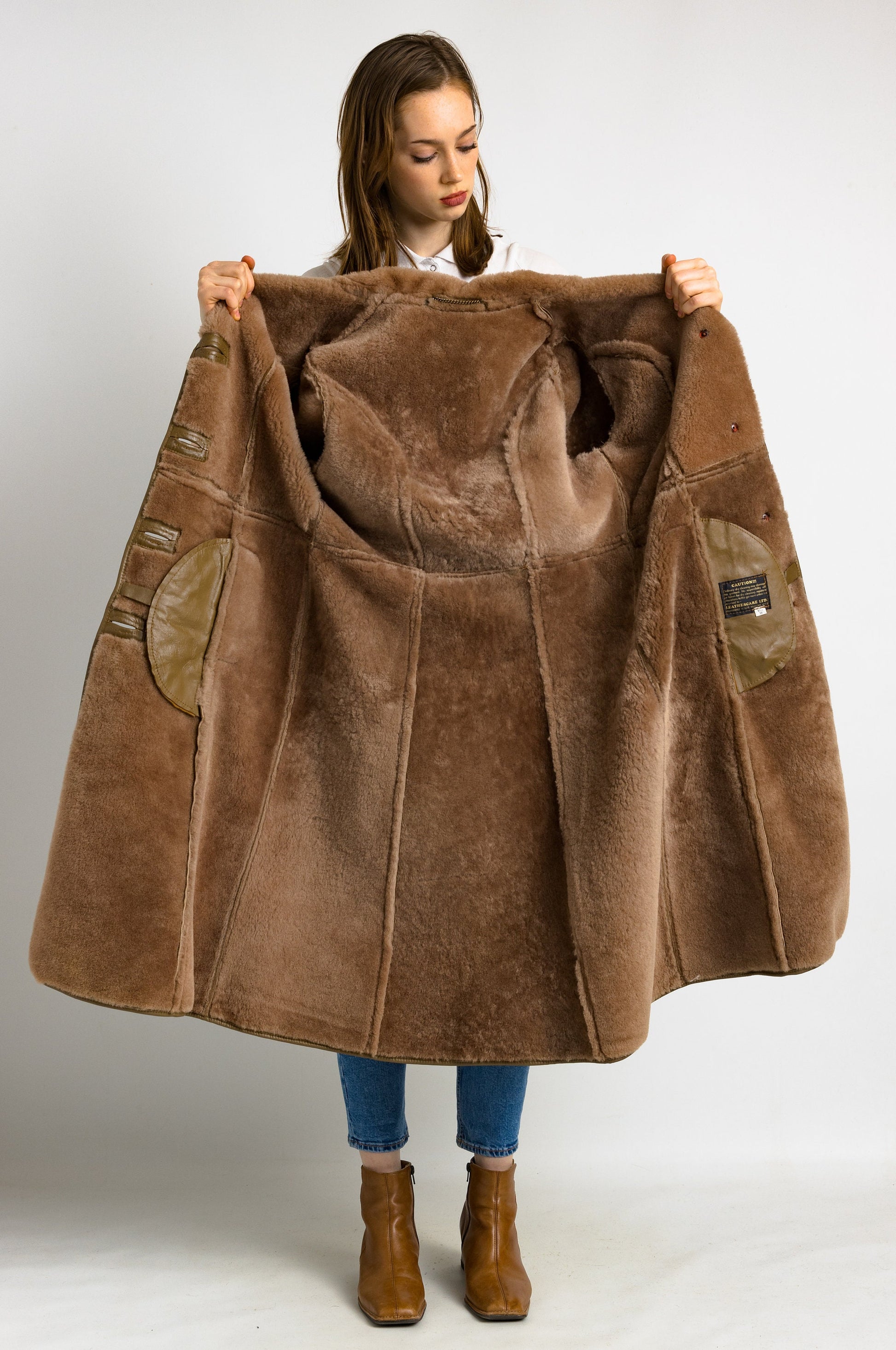 Sheepskin Leather Coat 80s, Size S Brown Shearling Fur Coat, Brown Sheepskin Overcoat, Vintage Sheepskin Coat, Penny Lane, Winter Outerwear