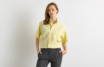 Vintage Lacoste Yellow Cotton Logo Short Sleeve Buttons Up Unisex Shirt/ Vintage Lacoste Unisex Yellow Size M Man Shirt