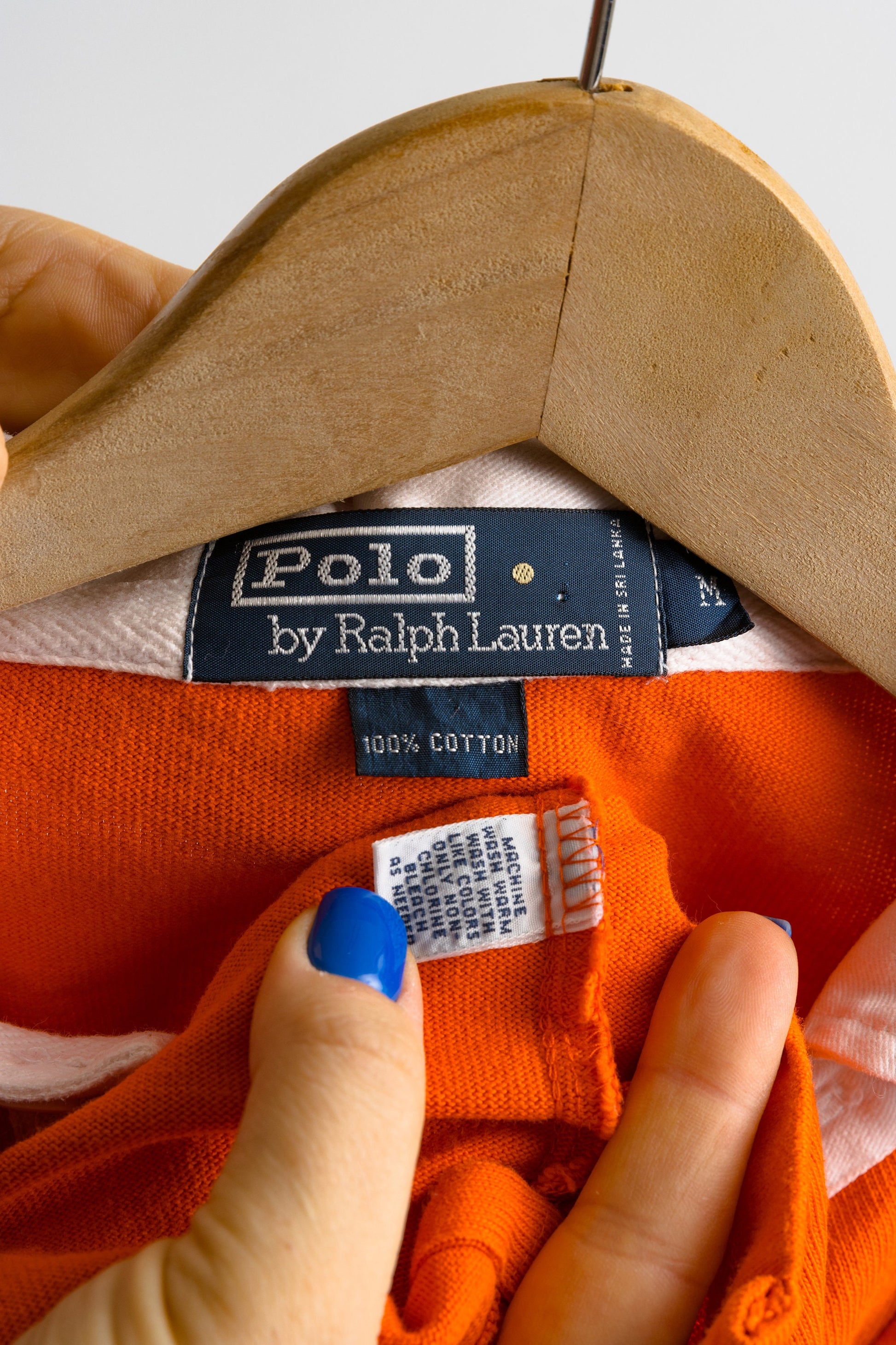 Vintage Ralph Lauren Orange Cotton Logo Long Sleeve Top Pullover Unisex Shirt/ Vintage Ralph Lauren Unisex Yellow Size M Man Top