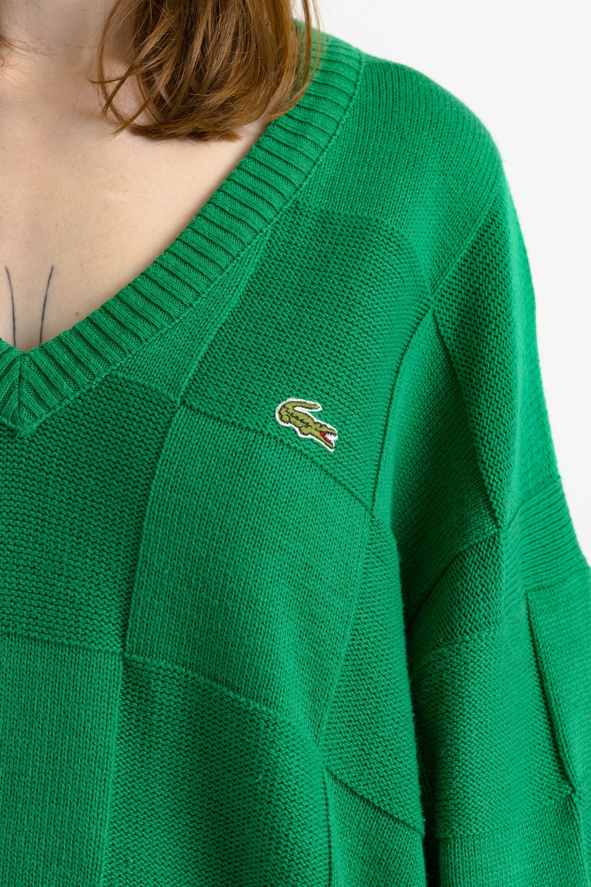 Vintage LACOSTE V neck Long Raglan Size 6 men's green cotton streetwear retro rave hipster wear authentic 90s small logo jumper