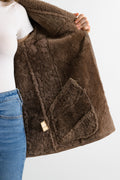 Sheepskin Leather Coat 80s, Size M Brown Shearling Fur Coat, Brown Sheepskin Overcoat, Vintage Sheepskin Coat, Penny Lane, Winter Outerwear