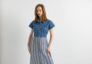 90s 80s Vintage Summer Denim Cotton Maxi Grunge Buttons Up A Line Blue Dress size Medium