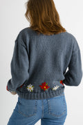 Women's Wool Jumper - Daisy - Pullover - Floral Sweater - Embroidered Pullover - Retro Flower Power - 90s Syle- Handknitted