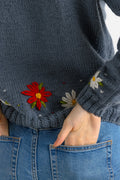 Women's Wool Jumper - Daisy - Pullover - Floral Sweater - Embroidered Pullover - Retro Flower Power - 90s Syle- Handknitted