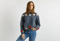 Women's Wool Jumper - Daisy - Pullover - Floral Sweater - Embroidered Pullover - Retro Flower Power - 90s Syle- Handknitted