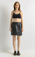 80s Leather Mini Skirt / High Waist Leather Mini Skirt Medium / Minimalist Black Skirt / Leather Mini A Line Skirt Medium