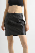 80s Leather Mini Skirt / High Waist Leather Mini Skirt Medium / Minimalist Black Skirt / Leather Mini A Line Skirt Medium