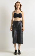 80s Leather Midi Skirt / High Waist Leather Midi Skirt Medium / Minimalist Black Pencil Skirt / Leather Midi Pencil Skirt Medium