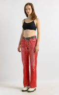 90s Vintage Woman Just Cavalli Red Denim High Waisted Denim Flare Jeans Pants Trousers Size 36 50 Girlfriend Gift