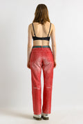 90s Vintage Woman Just Cavalli Red Denim High Waisted Denim Flare Jeans Pants Trousers Size 36 50 Girlfriend Gift