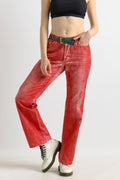 90s Vintage Woman Just Cavalli Red Denim High Waisted Denim Flare Jeans Pants Trousers Size 36 50 Girlfriend Gift