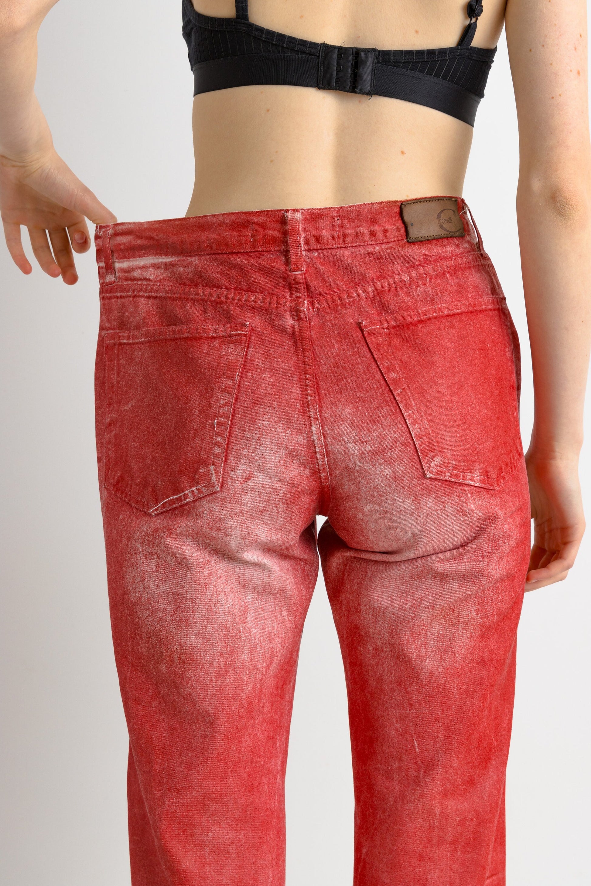 90s Vintage Woman Just Cavalli Red Denim High Waisted Denim Flare Jeans Pants Trousers Size 36 50 Girlfriend Gift