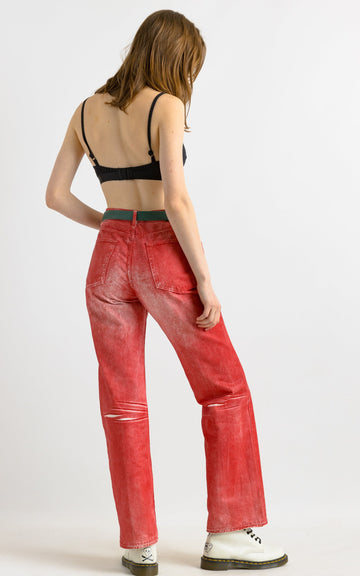 90s Vintage Woman Just Cavalli Red Denim High Waisted Denim Flare Jeans Pants Trousers Size 36 50 Girlfriend Gift