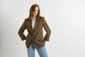 80s Vintage Vtg Rare Pure Wool Woolmark Brown Check Blazer Jacket Button Up size S/ Vintage Woman Blazer