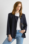 80s Vintage Vtg Rare Pure Wool Woolmark Blue Blazer Jacket Button Up Girlfriend Gift Present/ Vintage Woman Blazer