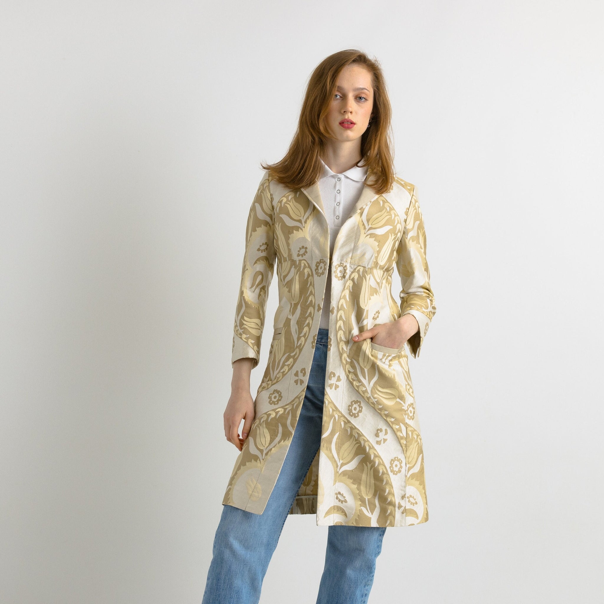 00s Vintage Hugo Boss Lined Gold Silk Cotton Trench size Small / Vintage Boss Spring Trench size Small / Vintage Small Trench