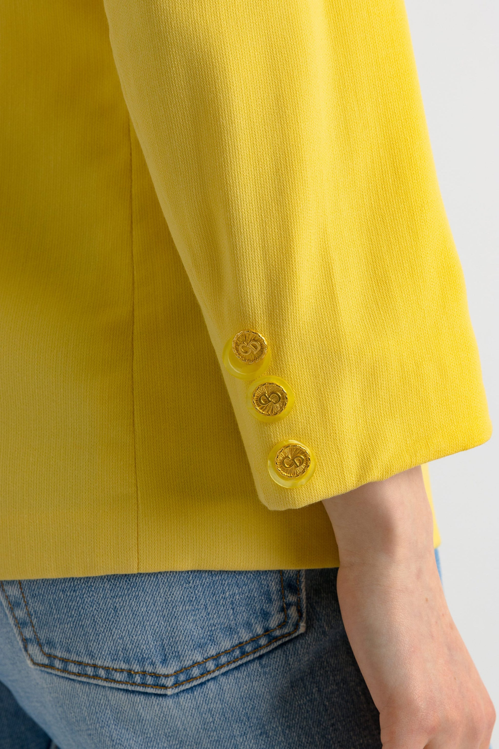 90s Vintage Pure Wool Yellow Long Maxi Blazer Jacket Button Up