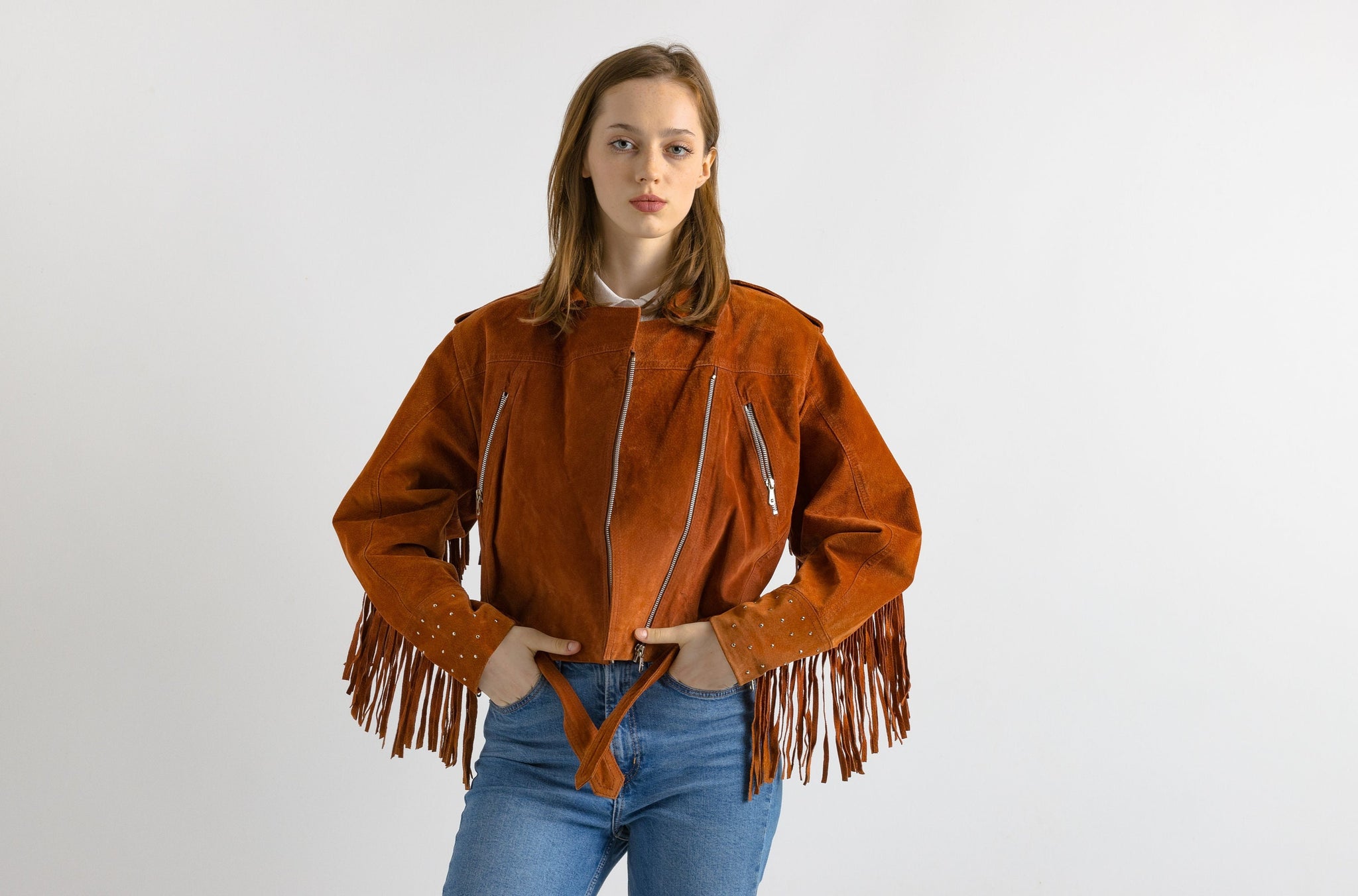 Western Suede Fringed Jacket for Women, Classic Short Cowhide Jacket for Her, Traditional American Coat Jacket, American Cowgirl Suede Coat