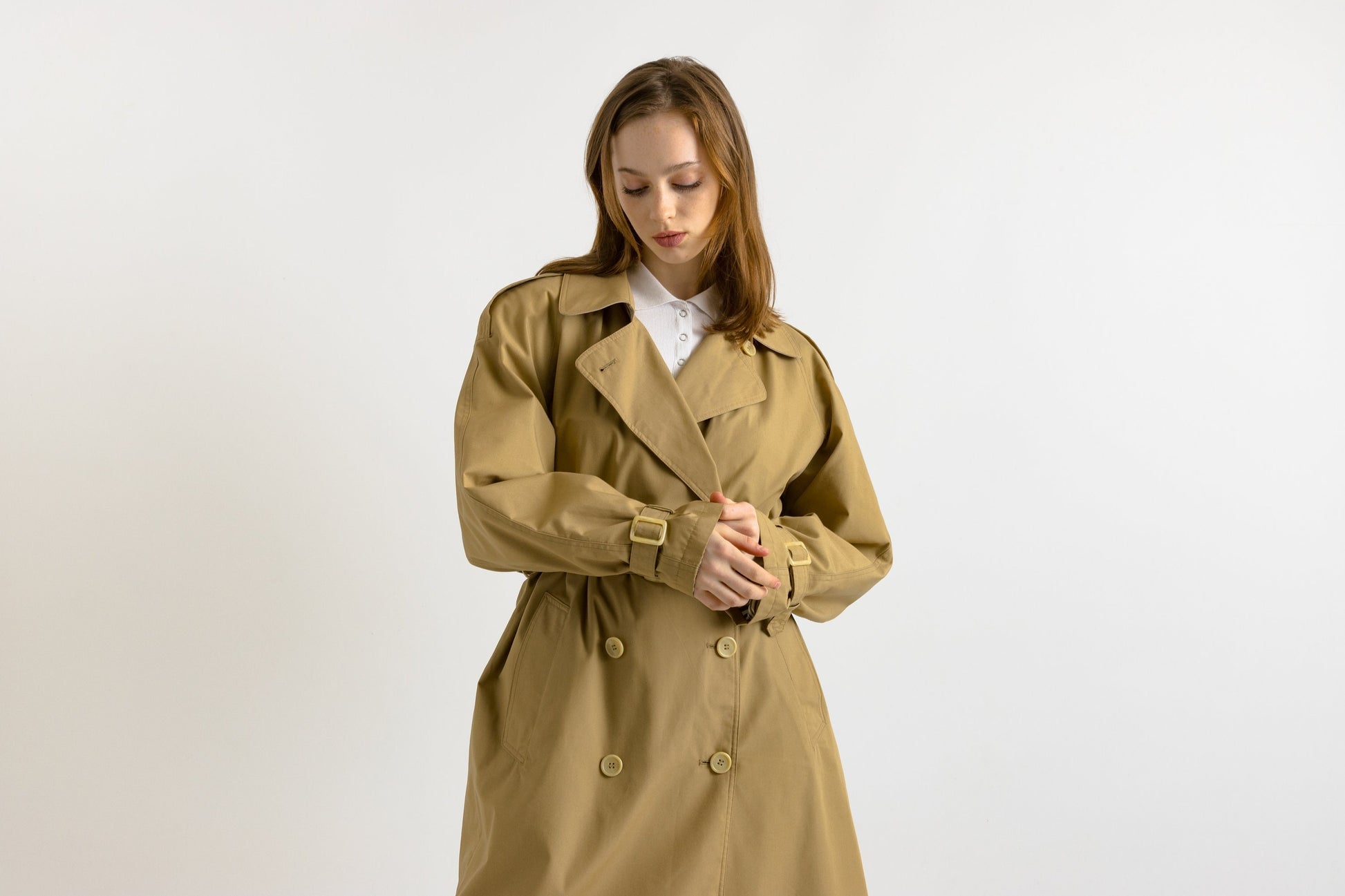 80s Vintage Vtg Rare Beige Maxi Long Buttons Up Lined Trench Coat Outwear Girlfriend Gift Present