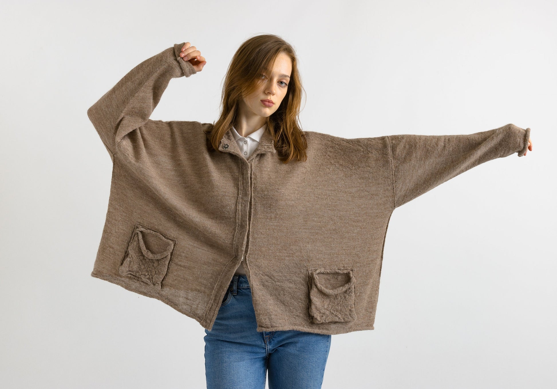 80s Vintage Woman Alpaca Hand Made in Peru Woman Cardigan Jumper Sweater Top One Size/ Vintage Woman Brown Cardigan Jumper Sweater