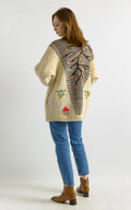 Unique Wonderful Beige Scarlet Vintage Cardigan Folk Dirndl Austrian Embroidered Knitted Jacket Embroidery Wool Hand Knitted