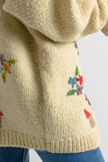 Unique Wonderful Beige Scarlet Vintage Cardigan Folk Dirndl Austrian Embroidered Knitted Jacket Embroidery Wool Hand Knitted