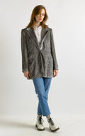 1990s LAUREL Velor Lined Silver Long Maxi Spring Blazer Outwear Jacket Girlfriend Gift Present Vintage size M Medium