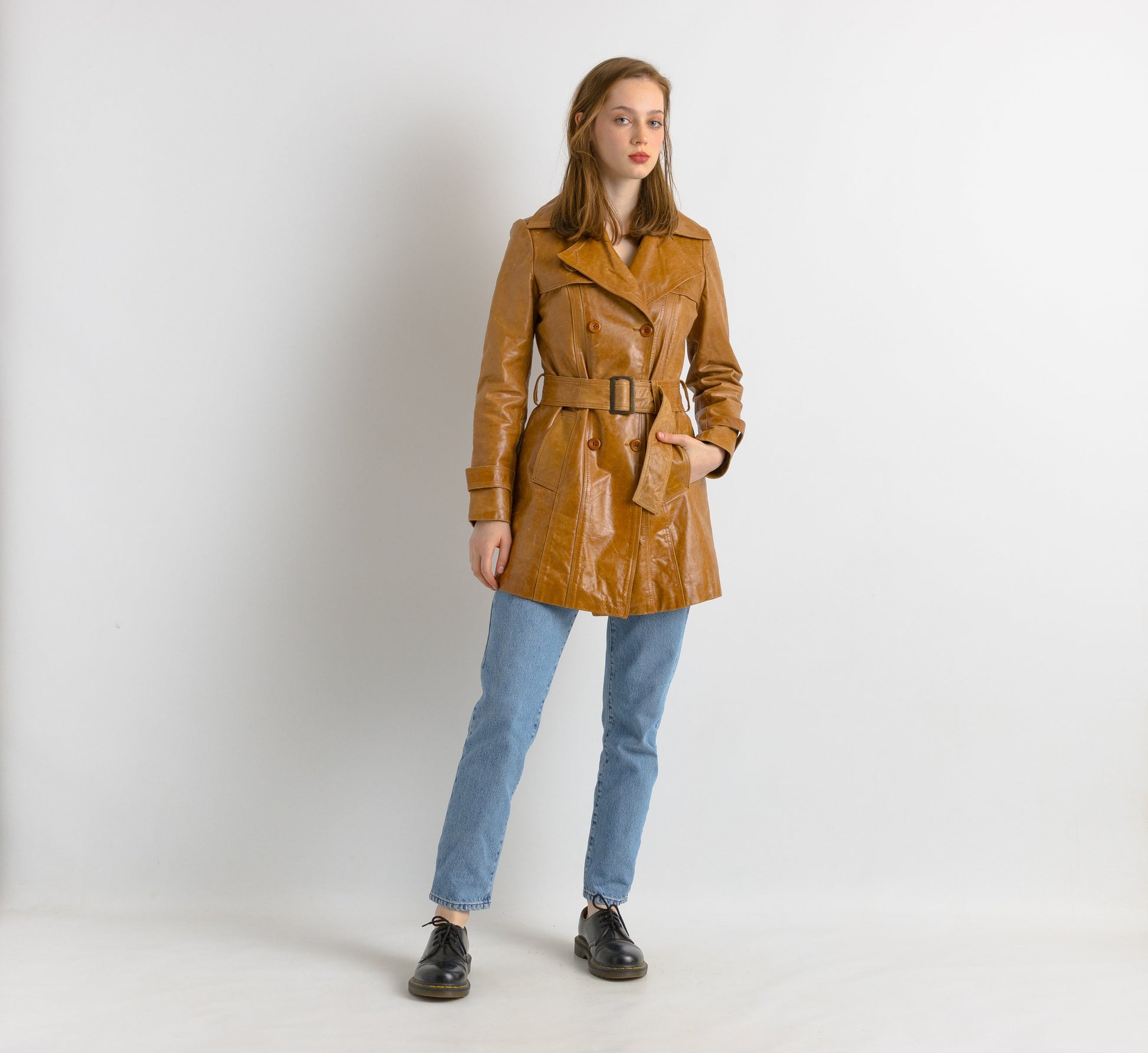 Leather Longline Leather Jacket Women Vintage 80s Long Trench Coat Brown Motorcycle 80s Grunge Jacket Camel Leather Jacket Size 38