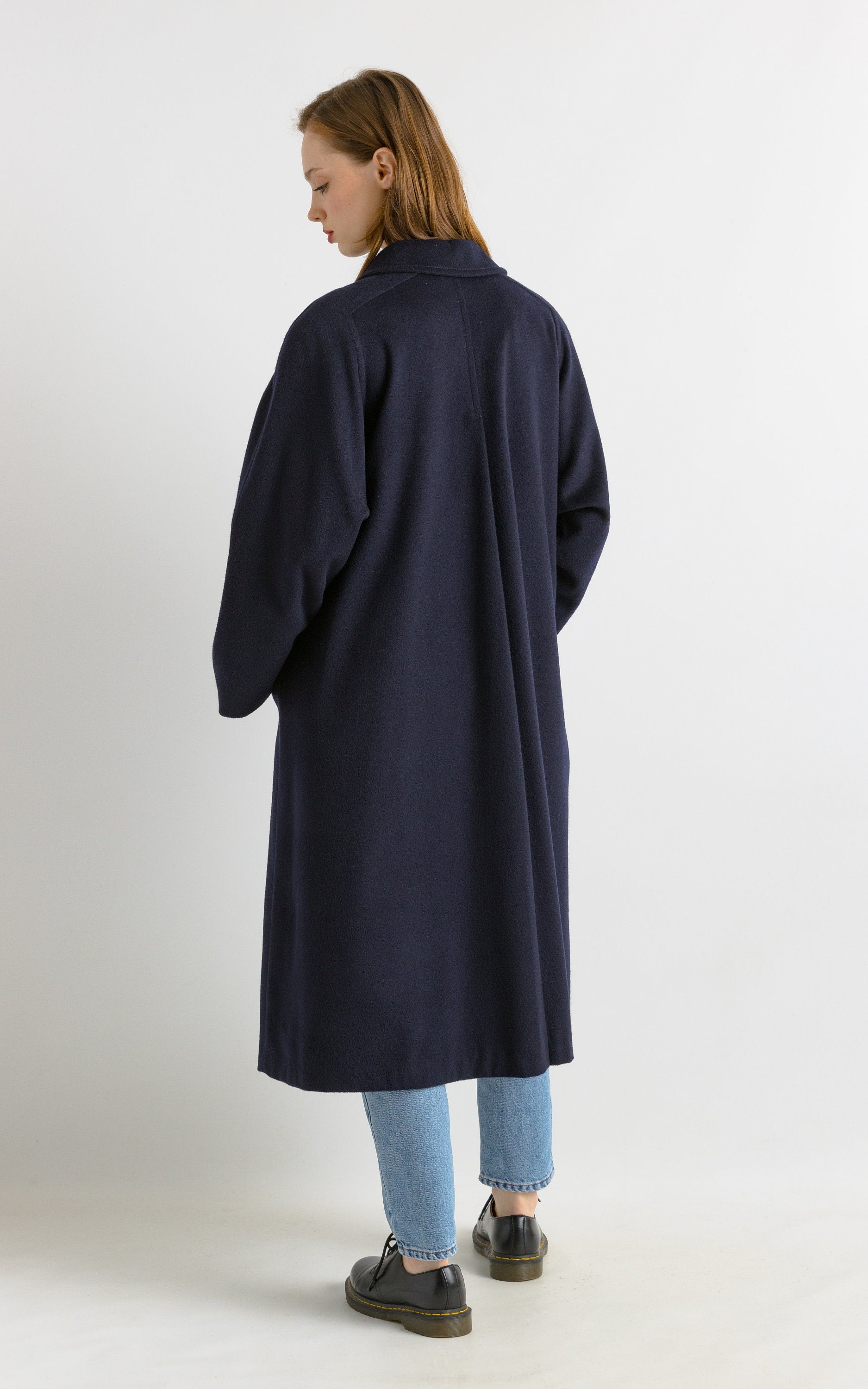 70s Woman LODEN Lambswool Navy Coat Women Vintage 70s fall coat long wool coat outerwear maxi winter coat vintage clothing size Medium