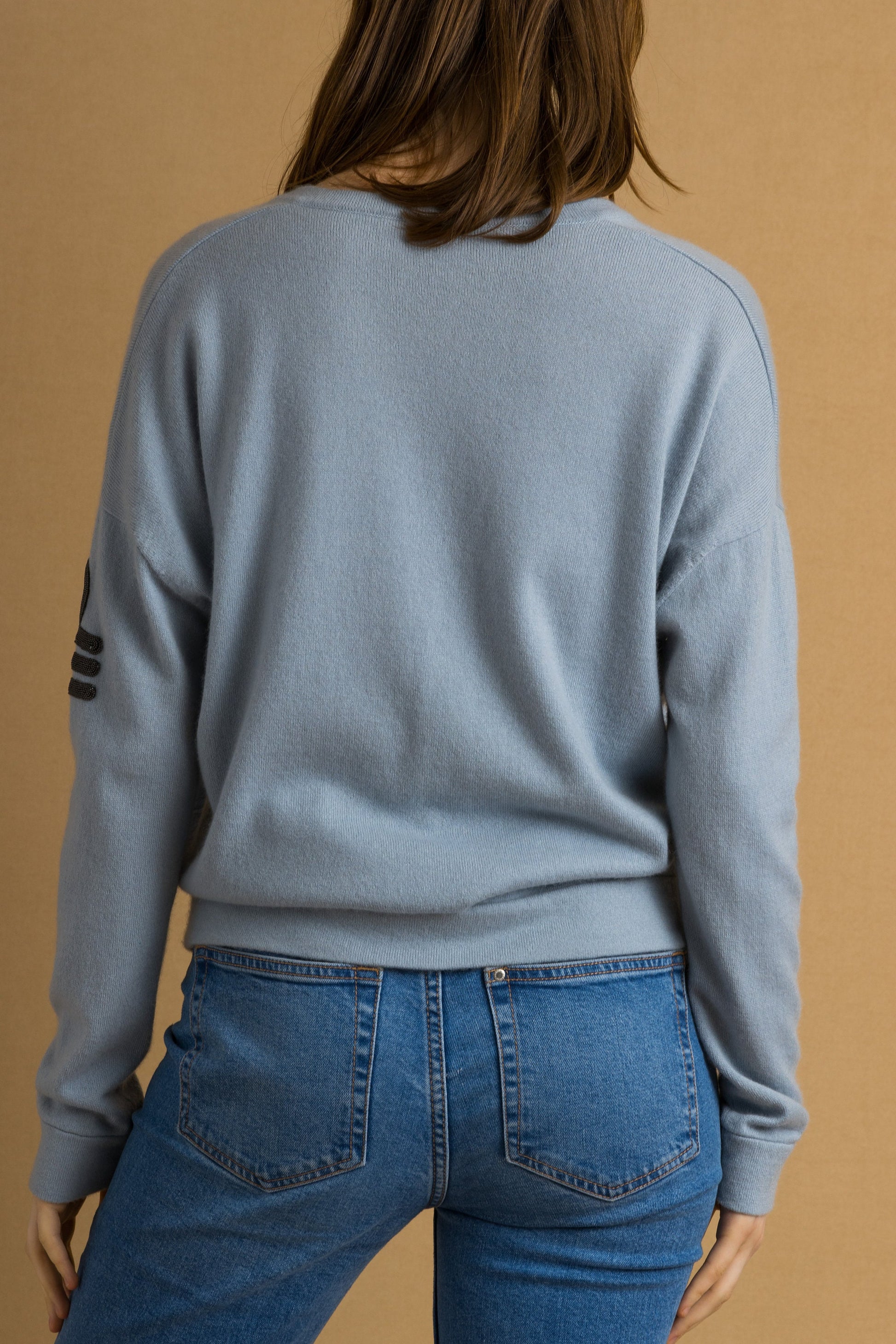 90s Vintage Woman Brunello Cucinelli Cashmere Blue V Neck Top Jumper Pullover fits L XL