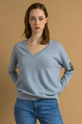 90s Vintage Woman Brunello Cucinelli Cashmere Blue V Neck Top Jumper Pullover fits L XL