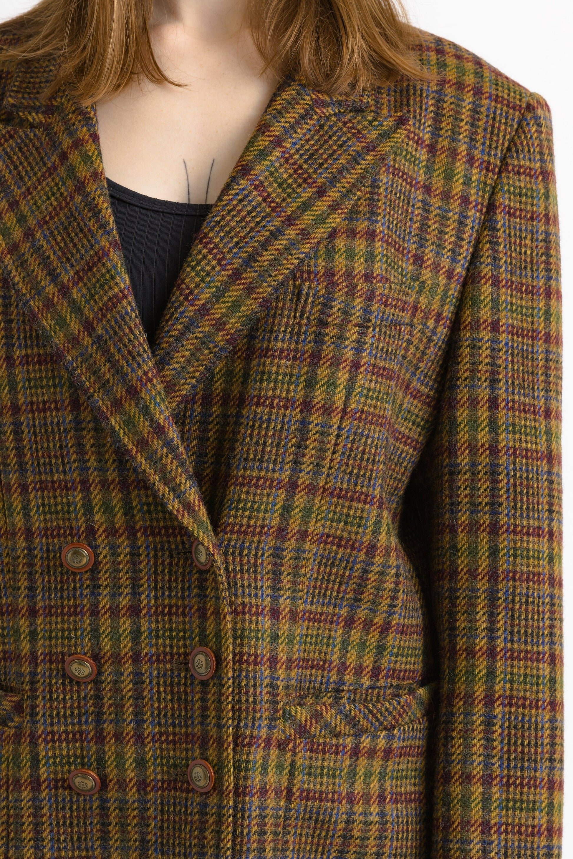 Tweed Wool Jacket /Vintage 60's Button Wool Pocket Blazer - Size Medium/ Vintage Woman Tweed Blazer/ Woman Tweed Jacket 60s Vintage