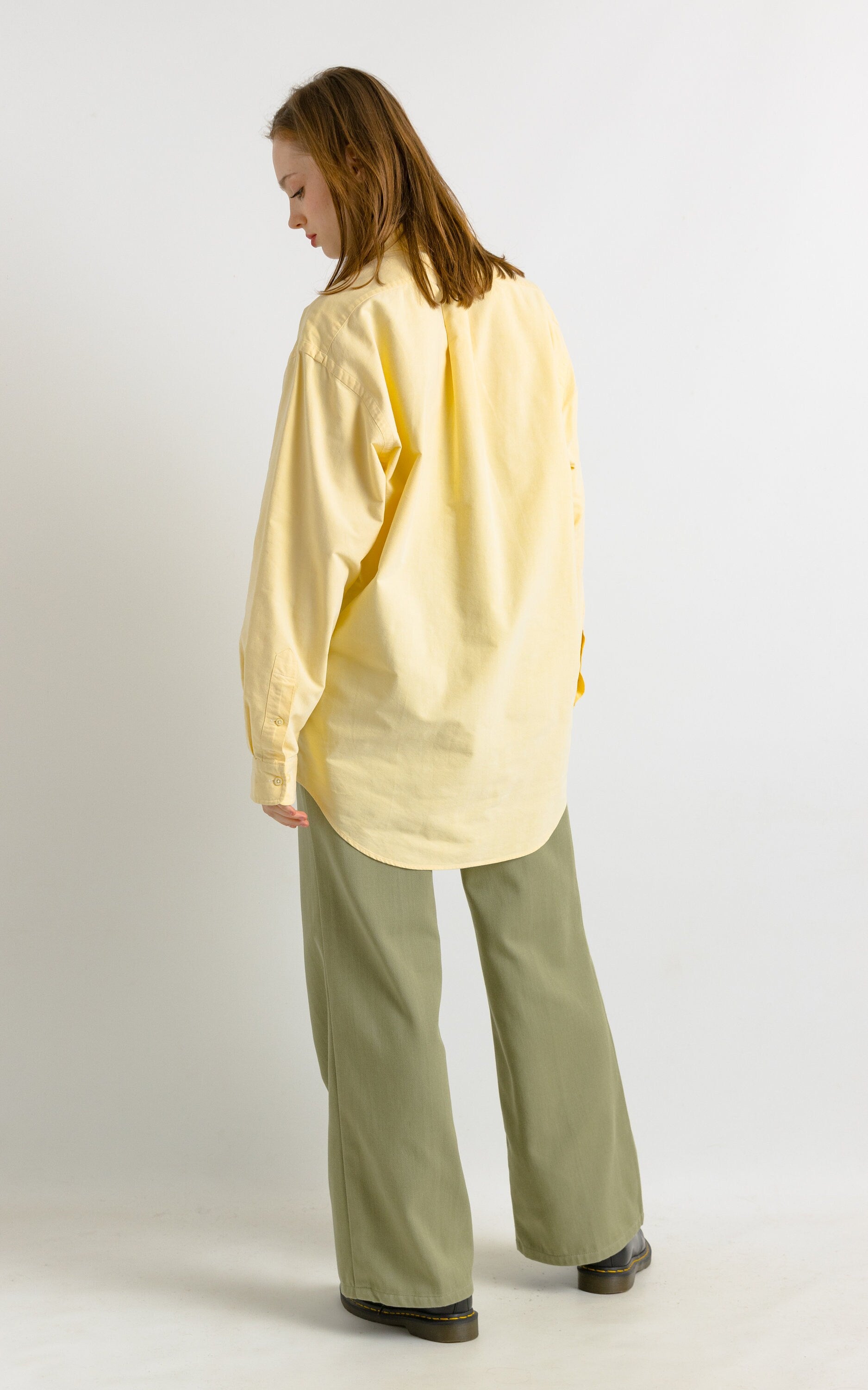 Vintage Ralph Lauren Yellow Cotton Logo Long Sleeve Buttons Up Unisex Shirt/ Vintage Ralph Lauren Unisex Yellow Size M Man Shirt