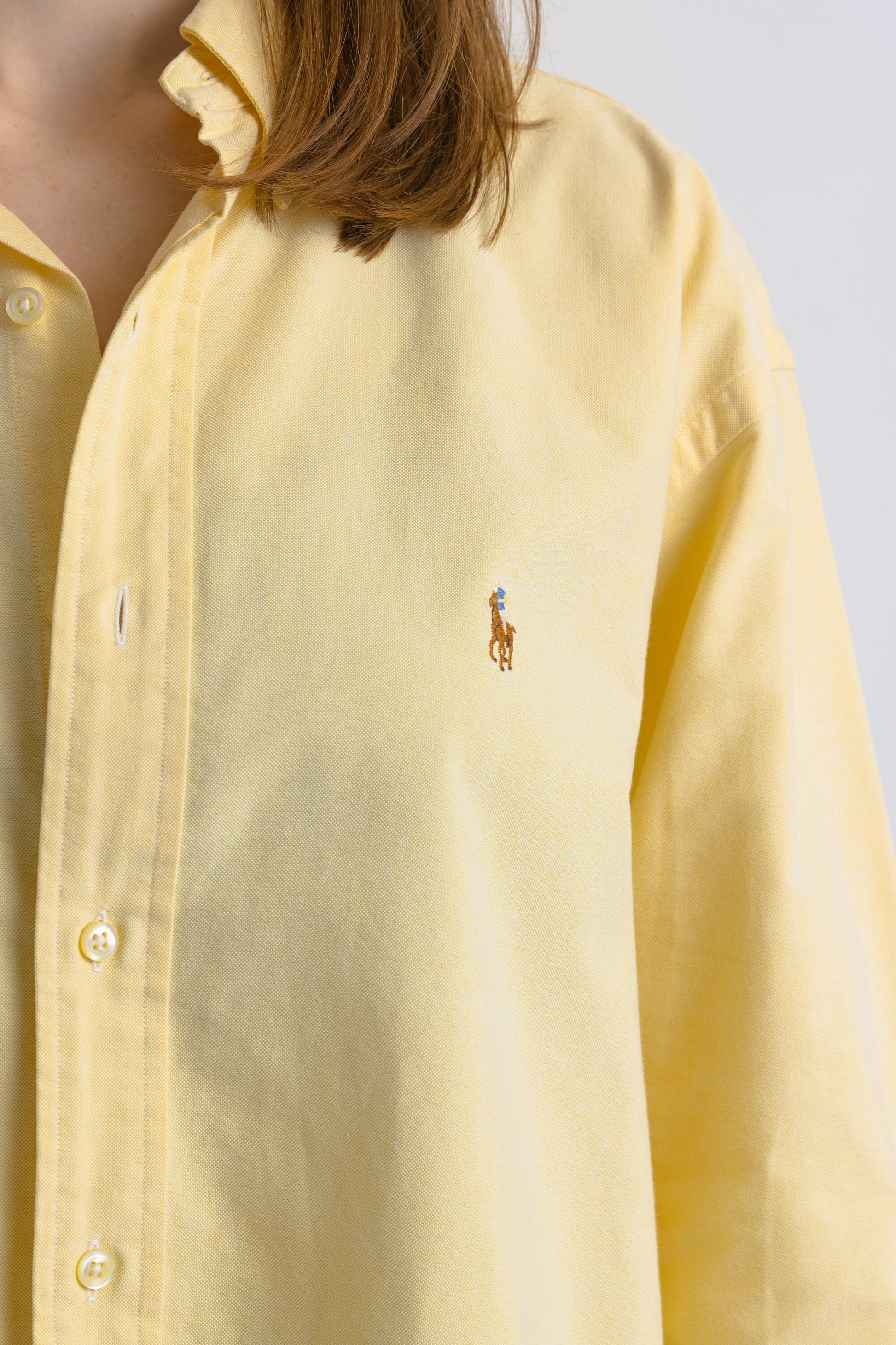 Vintage Ralph Lauren Yellow Cotton Logo Long Sleeve Buttons Up Unisex Shirt/ Vintage Ralph Lauren Unisex Yellow Size M Man Shirt