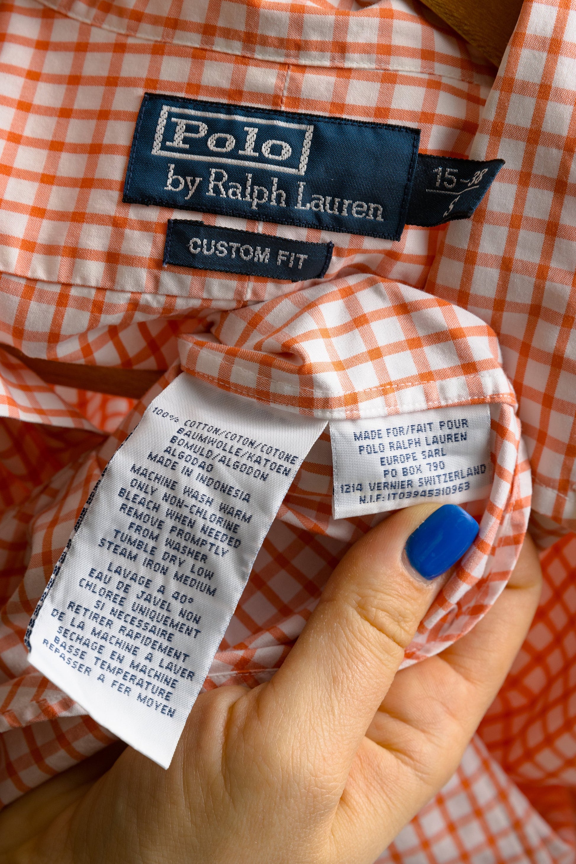 Vintage Ralph Lauren Check Cotton Logo Short Sleeve Buttons Up Unisex Shirt/ Vintage Ralph Lauren Unisex Orange Size S Man Shirt