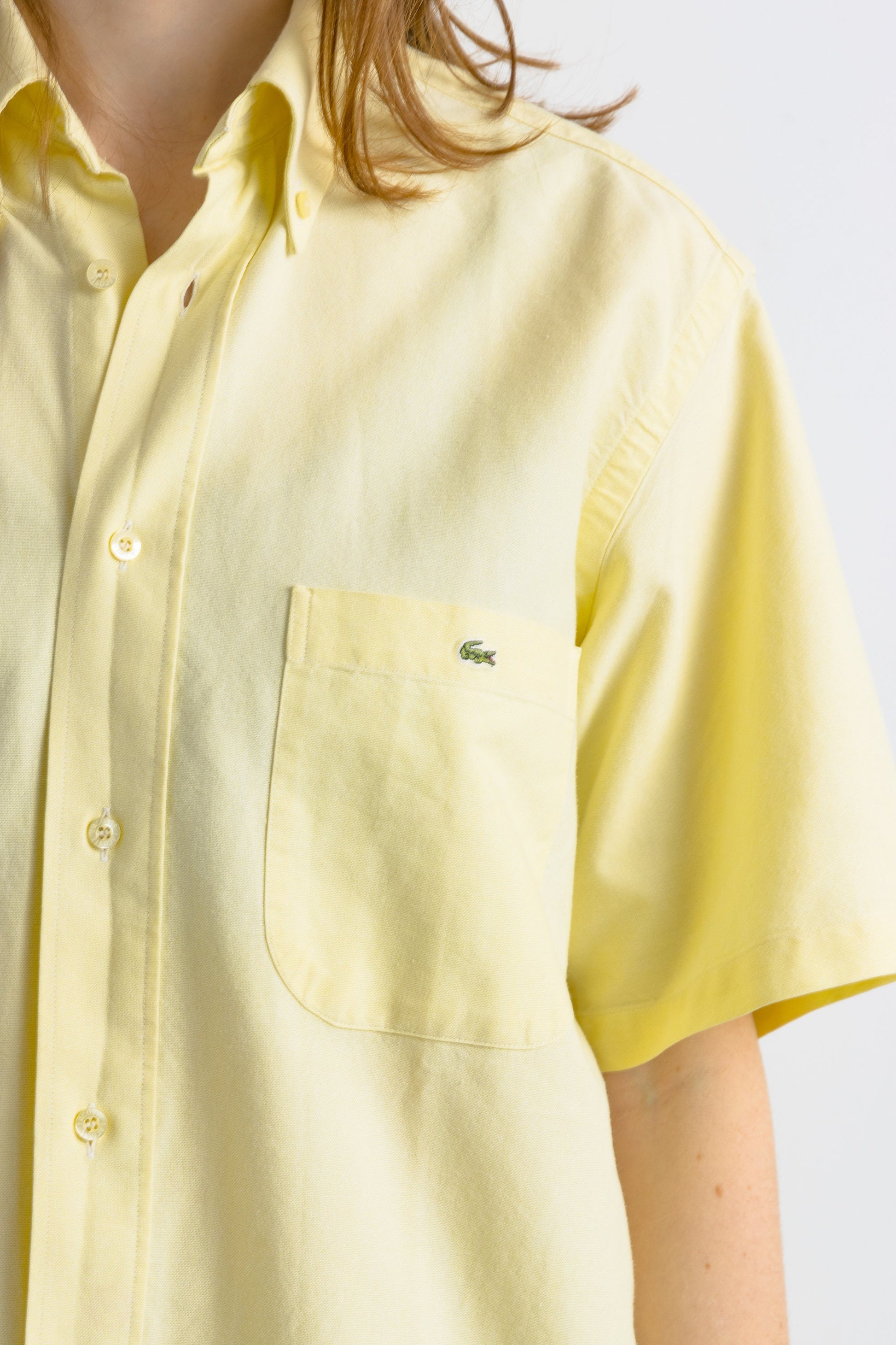 Vintage Lacoste Yellow Cotton Logo Short Sleeve Buttons Up Unisex Shirt/ Vintage Lacoste Unisex Yellow Size M Man Shirt