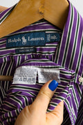 Vintage Ralph Lauren Purple Cotton Logo Long Sleeve Buttons Up Unisex Shirt/ Vintage Ralph Lauren Unisex Striped Size L Man Shirt