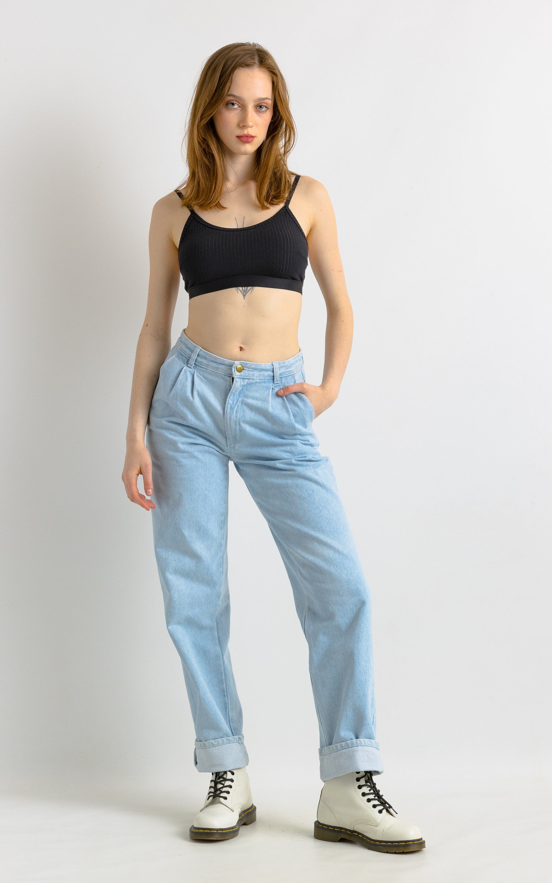 90s Vintage Woman Light Blue MOMs Denim High Waisted Denim Straight Jeans Pants Trousers Size M Girlfriend Gift/ Vintage Jeans