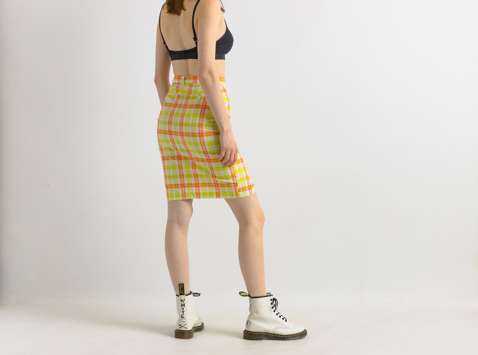 Vintage 80s cotton checked skirt, Vintage pencil cotton skirt, 80s high waist rainbow skirt, Summer 80s clothing women, Size S