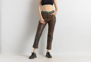 80s Vintage High Waisted Leather Woman Pants size Medium/ Vintage woman leather brown trousers/ vintage woman clothing/ vintage woman