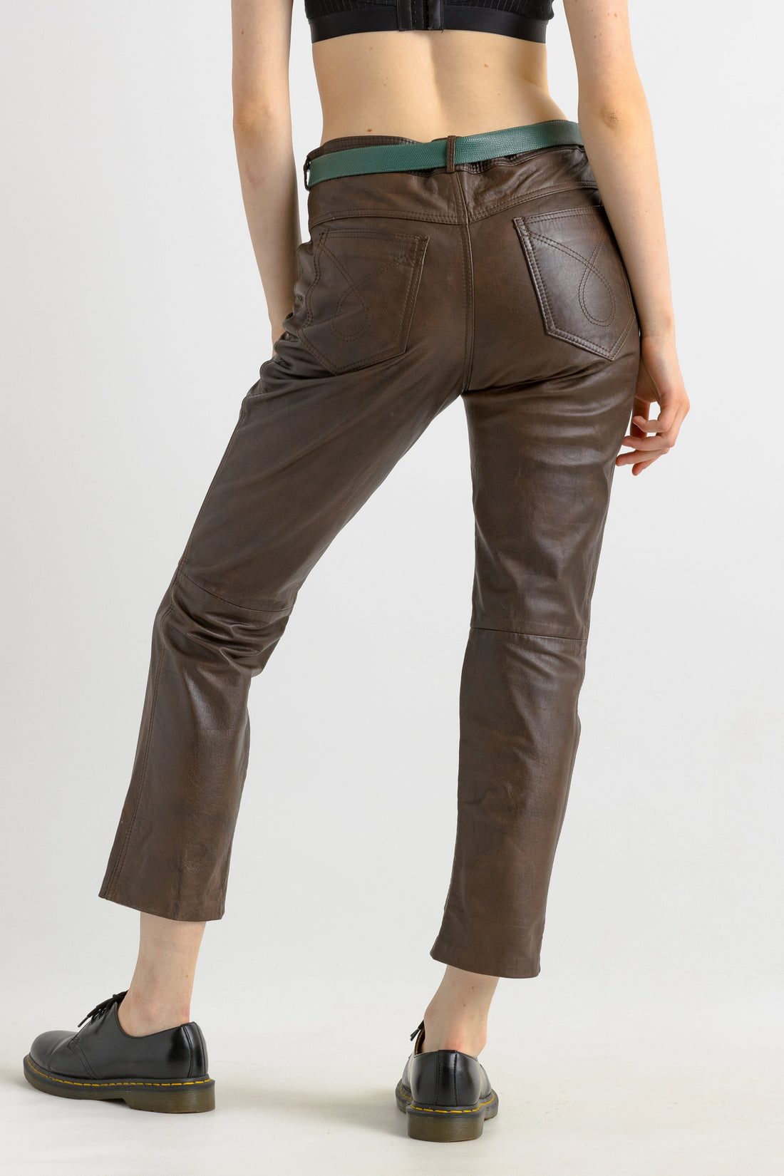 80s Vintage High Waisted Leather Woman Pants size Medium/ Vintage woman leather brown trousers/ vintage woman clothing/ vintage woman