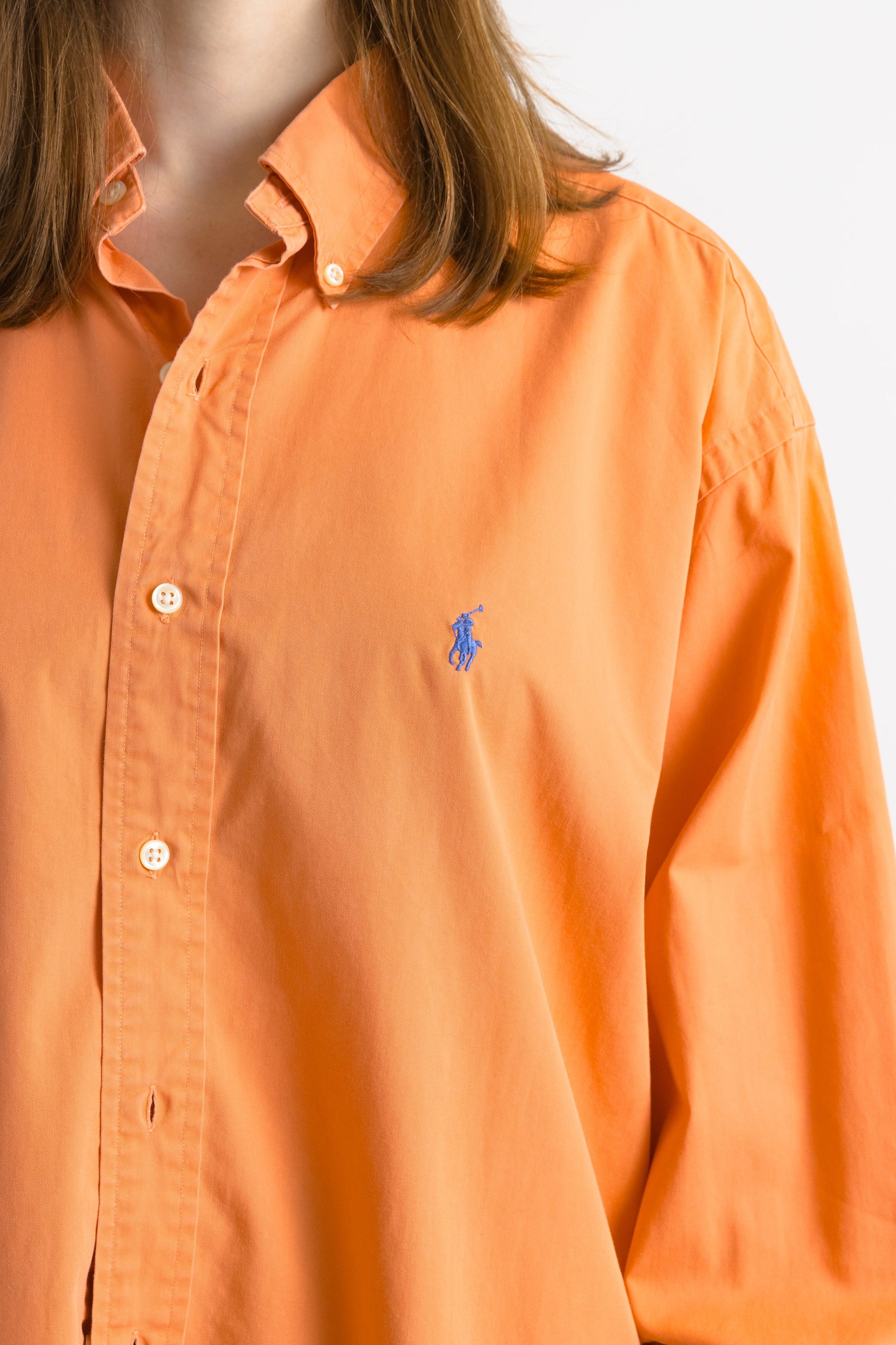 Vintage Ralph Lauren Orange Cotton Logo Long Sleeve Buttons Up Unisex Shirt/ Vintage Ralph Lauren Unisex Orange Large Man Shirt