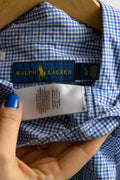 Vintage Ralph Lauren Blue Cotton Logo Long Sleeve Buttons Up Unisex Shirt/ Vintage Ralph Lauren Blue Checked Large Man Shirt